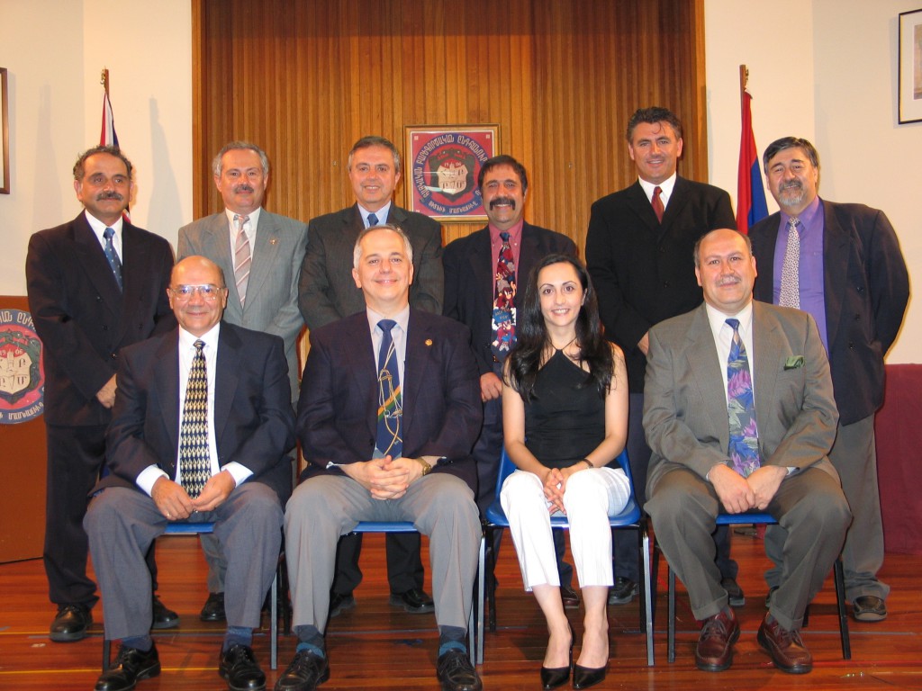 2004 - Seated left to right – Hovaness Kouyoumdjian, Aram Hagopian [ chairman], Taleen Tashdjian, Vahe Artinian Standing left to right – Vrej Manoogian, Hagop Sebouhian, Arto Karagelinian , Raffi Hagopian, George Elmassian, Toros Boghossian 